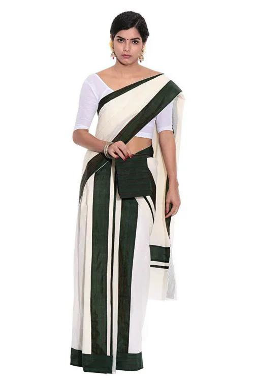 Fashionkiosks Women Cotton Kerala Kasavu Set Mundu With Blouse