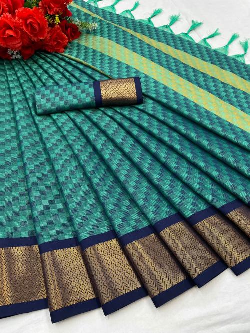 shubhkamna fashion REXONA NAVY Blue 2431 Woven, Embellished, Self Design Cotton Silk, Jacquard Baluchari