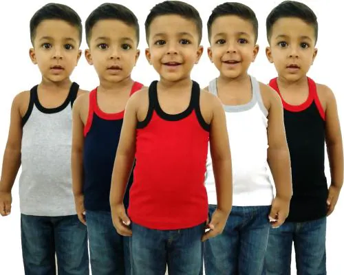 HAP 100% Cotton Boys Multicolor Rib Vest Pack (PACK OF 5)