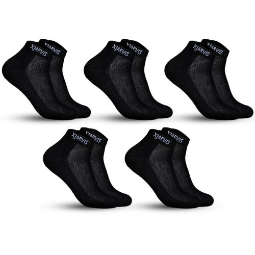 XJARVIS Men's and Women's Combed Cotton Ankle Length Socks With All Day Comfort Ankle Socks for Running Sports, Gym, Training & Hiking - Pack of 5 Pairs (Black; Free Size)