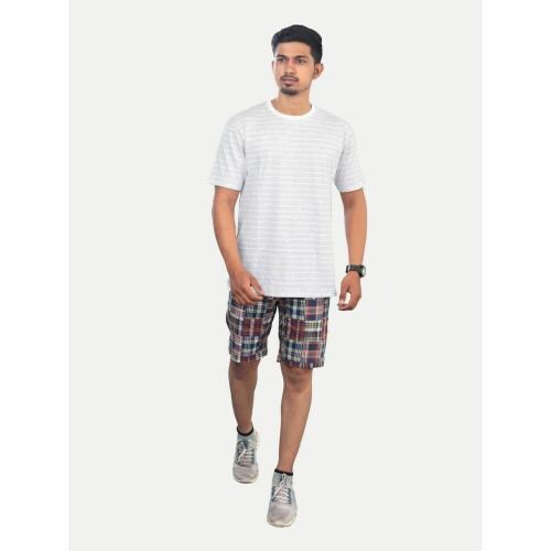 Rad Prix Men Grey Melange with white strpped Cotton Casual T-shirt
