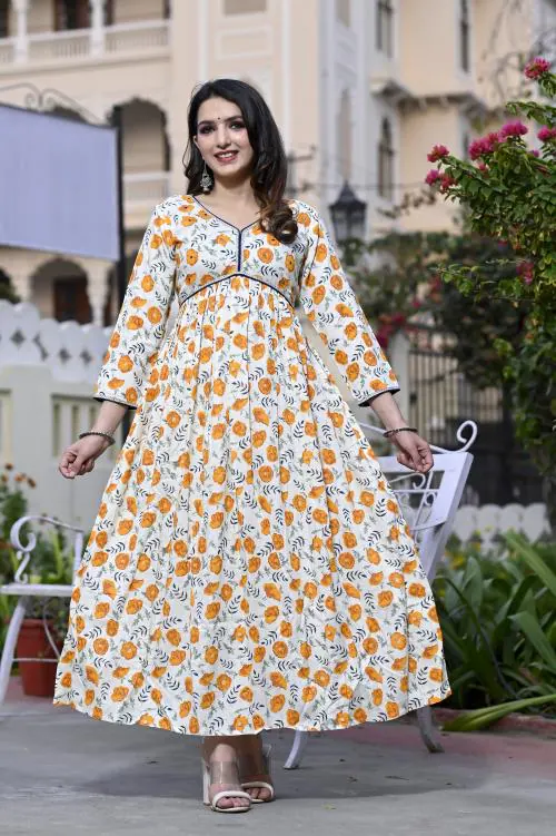 Mintmarie Women's Printed Alia Cut Kurti Yellow (XL)