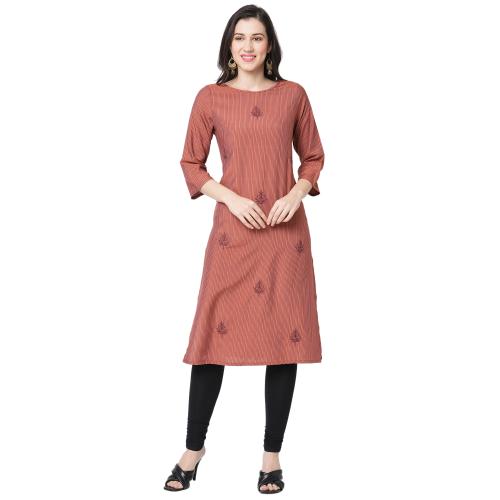 Fusion Beats Kurti For Women, 3/4th Sleeves, Round Neck Kurta Top, Knee Length Printed Women Kurti, Ladies Ethnic Wear, Women's Stylish Party Wear, Formal Office Wear Kurti Tops (Strawberry)