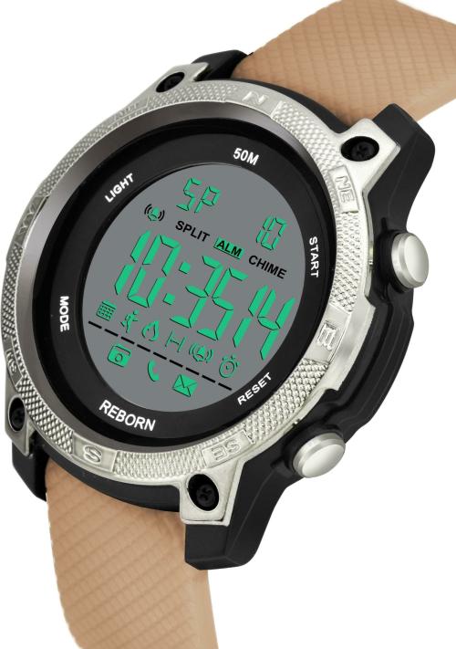 Reborn Digital Watch Grey Dail Beige Strap Wrist Digital Watch for Men