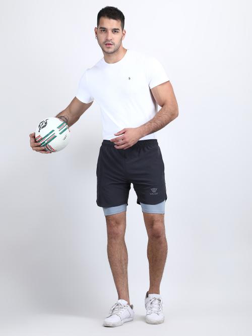 WILQET Men Solid 2IN1 Supporting Shorts, Sports Shorts, Running Shorts, Cycling Shorts, Gym Shorts