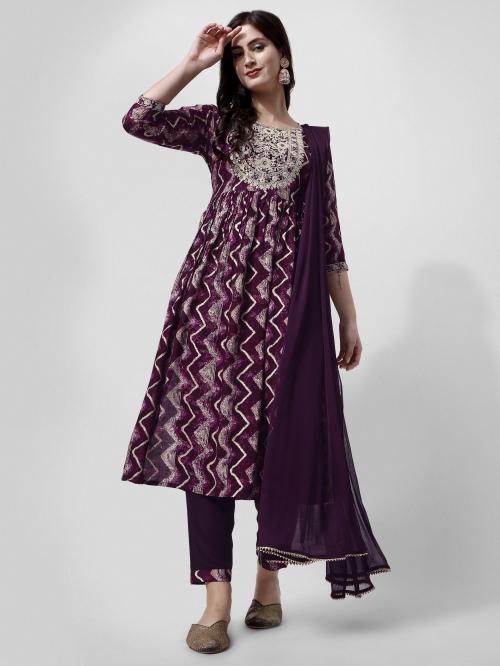 Berrylicious Womens Printed and Embroidered Kurta with Pant and Dupatta set