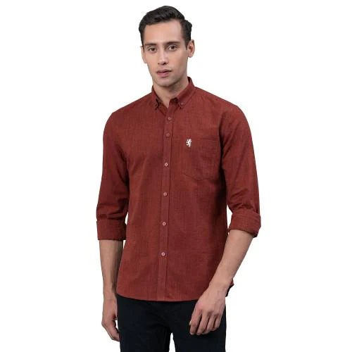 Red Tape Rust Solid Cotton Linen Men's Shirt