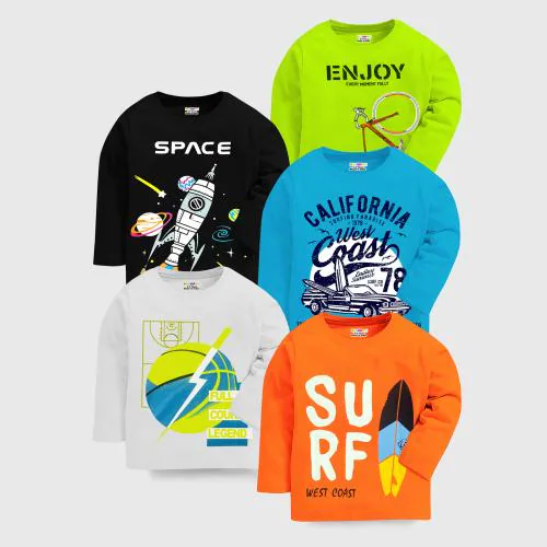 KUCHIPOO Boys Regular Fit Full Sleeves Cotton T-Shirts (KUC-TSHRT-472, Multi-Colored)