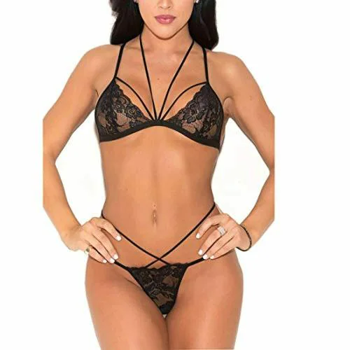 Buy Psychovest Black Lace Criss Cross Side Strips Bra And Panty Lingerie  Set Online at Best Prices in India - JioMart.
