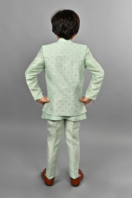 Ahhaaaa Kids Ethnic Silk Blend Indo-Western Sherwani Set For Boys