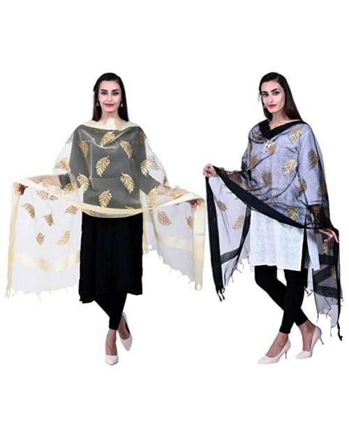 Buy Aroopa Womens Black and Gold Authentic Organza Silk Dupatta (Set of ...