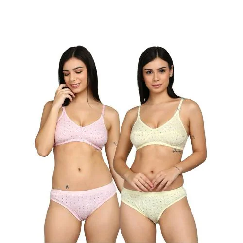 Buy SHEBAE Cotton Lingeries Bras Panties Sets for Women & Girls Magic Dots Bras  Panties Set Innerwear Everyday Underwear Set Daily Use. Pink, Yellow (Pack  of 2) Online at Best Prices in