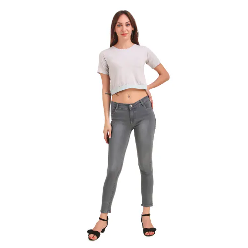 STYLONES Women's Stretchable Slim Fit Ankle Length High Waist Denim Jeans for Girls/Ladies(Grey)