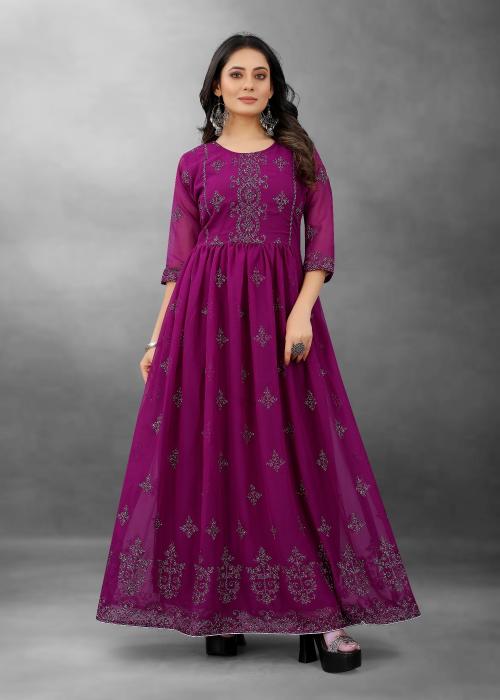 Active Feel Free Life Women's Georgette Embroidered Readymade Gown