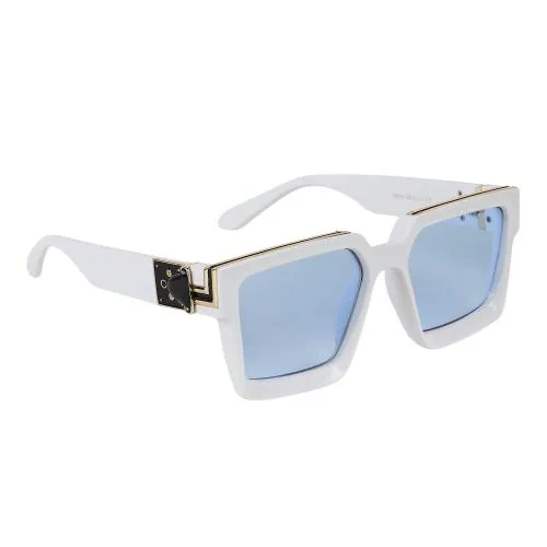 Men Square Oversized Sunglasses (Large, White-Blue)