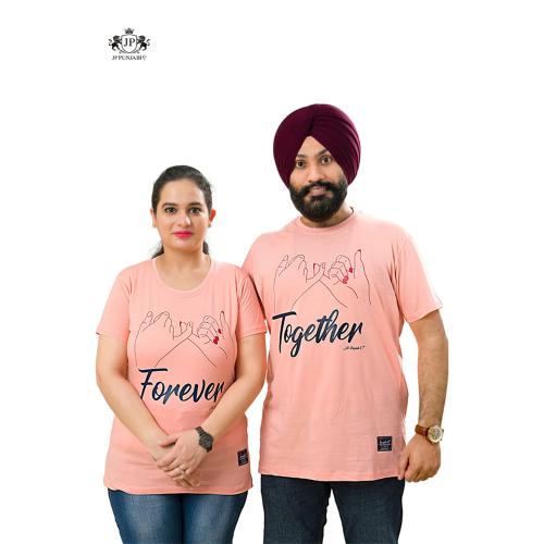 JP PUNJABI Men's & Women's Round Neck T-Shirt -Pack of 2-Couple T-Shirts L (Pink)