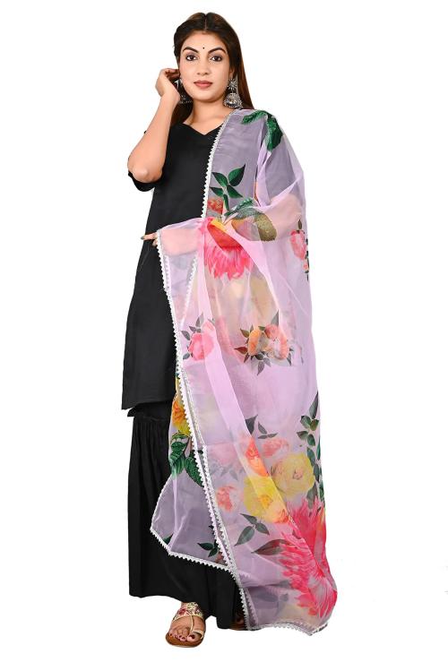 KARA ART HOUSE Women Multicolor Floral Silk, Organza Floral Dupatta (2.5 Meter)