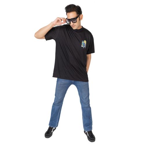 NATIVITY CLOTHING Black Men Anime Graphic Oversized Round Neck TShirt