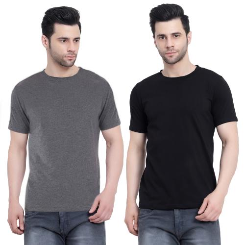 BeTrost Men's Super Cotton Rich Solid Round Neck Half Sleeve T-Shirt (Melange+Black)
