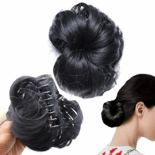 Diversa Hair Juda Clip For Women & Girls | Artificial Juda Hair Bun With Clutcher | Hair Accessories for women | Hair Extension Bun Clips and Hair Wigs | Women Hair Juda Claw Clip (Black) - Pack of 1 Piece