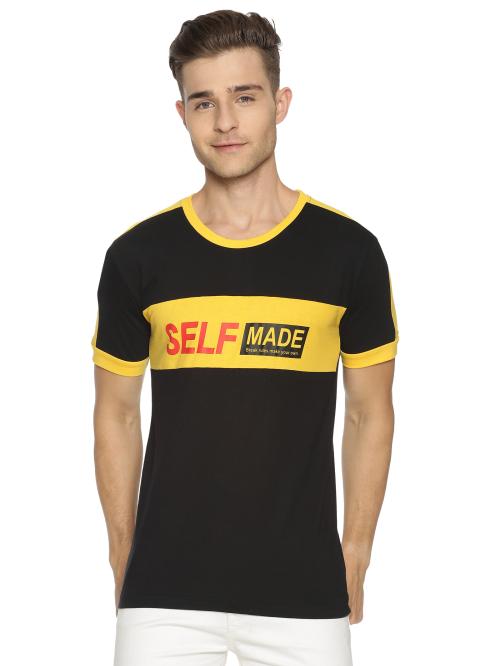 TRUS TEE Color Block, Printed Men Round Neck Black, Yellow T-Shirt