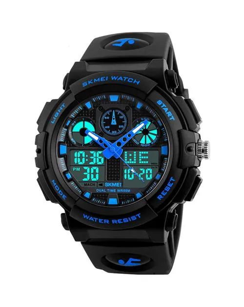 SKMEI Sports Blue Dial PU Belt Athletic Style Watch For Men