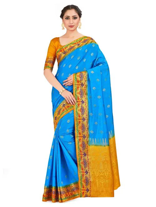 Mimosa Kanjivaram style Art silk saree Color: Blue (4594-2551-2D-AN-MS)