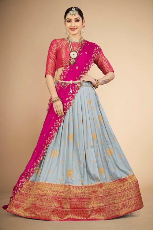 Fabcartz Self Design Soft Silk Lehenga Choli (Grey) |Beautiful & Latest Design | In Vogue Women Outfits|