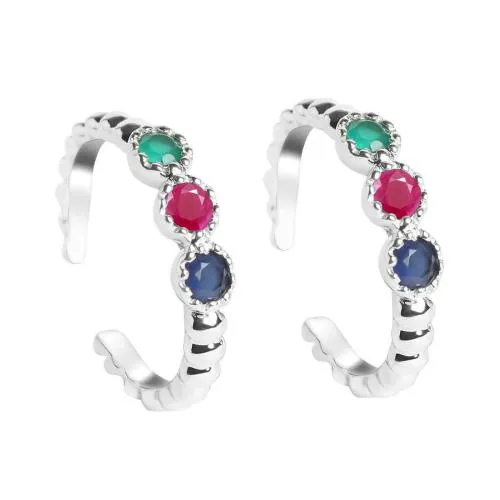 CLARA 925 Sterling Silver Size Adjustable Colorful Toe Rings Pair
