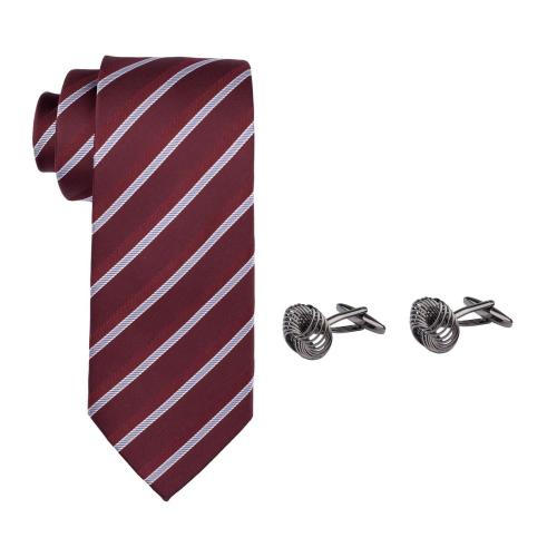 The Tie Hub Maroon Microfiber Necktie and Cufflinks