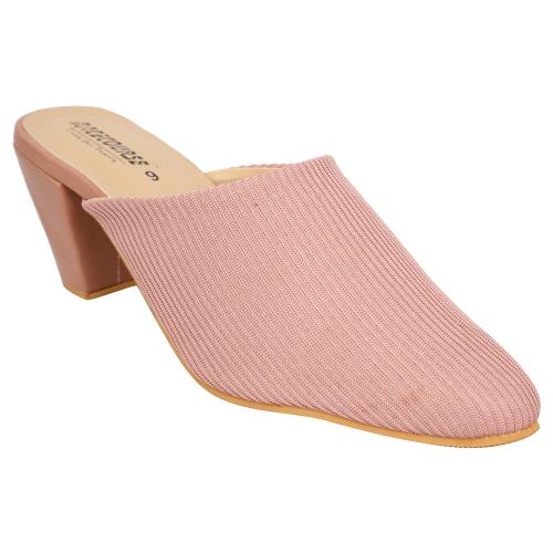 Racecourse Women's Block Heel High Bottom Half Shoe Belly with the Heel Height of 2.5 Inch 706 Pink