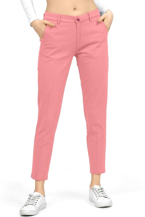 AJ Brothers Women Pink Solid Lycra Blend Trousers (34)