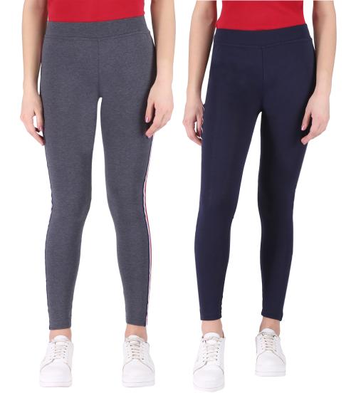 FILMAX Originals Trendy Side Strip Gym, Yoga Sporty Tights For Women (FX1-5110-Grey+Navy_Pack of 2_F)
