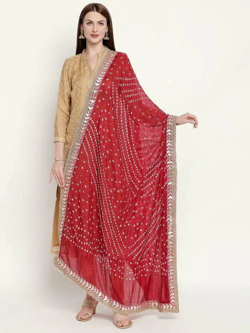 Dupatta Bazaar Women Maroon Printed Silk Blend Dupatta