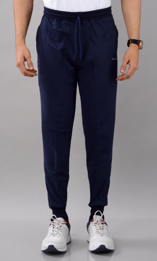 VILLAIN with Drawstring Waist Men Slim Fit Track Pants - Cotton-Easy Stain Release,Soft,Quick Dry Reflective Logo on Front-Navy