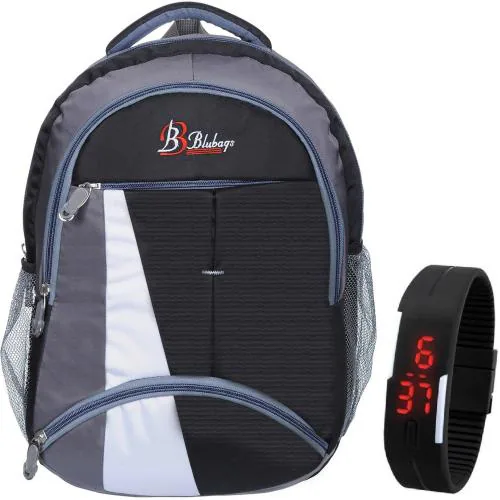 Blubags Black Backpack, 36 L With Led Watch (Combo Of 2)