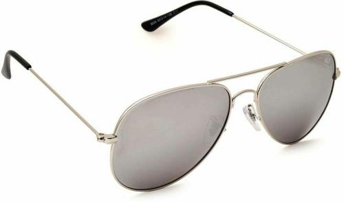 EYEMYEYE Silver Metal Riding Glasses, UV Protection Aviator Sunglasses For Men And Women - 62 mm