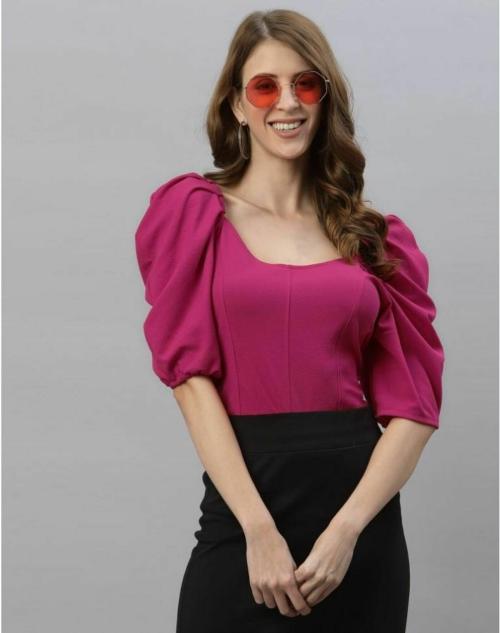 Mevika Magenta Puff Sleeve Top