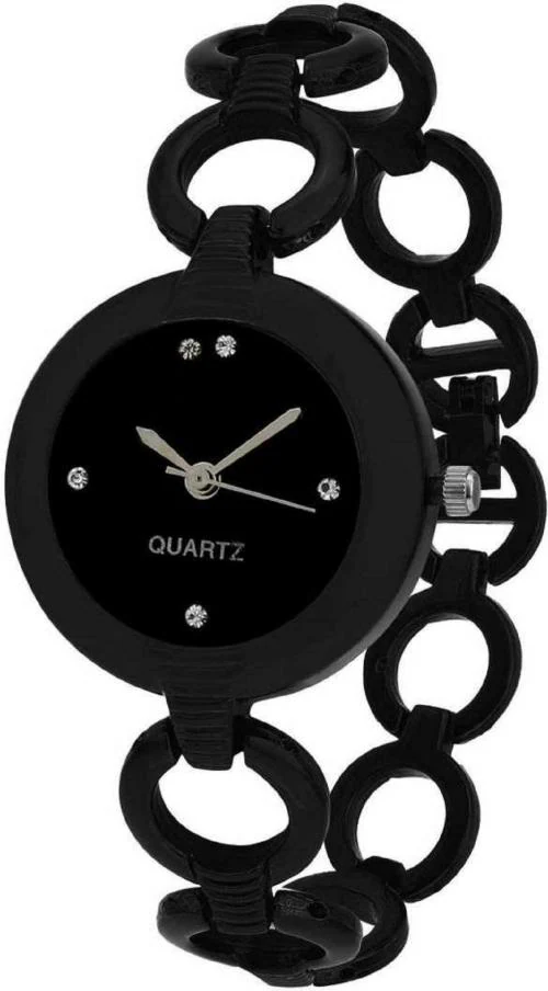 HRV Black Dial Black Strap Analog Watch For Women