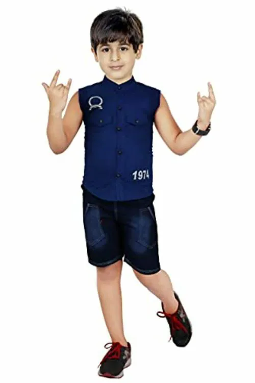 HIZUME Boys Blue Half Pant Combo - 5-6 Y