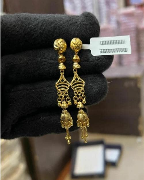 Anshenterpris Fashion Hanging Sui Dhaga Earring for Women and Girls Crystal Brass Huggie Earring(Gold)