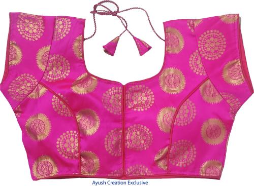 Ayush Creation Women Pink Self Design Brocade Fashion Neck Blouse (36)