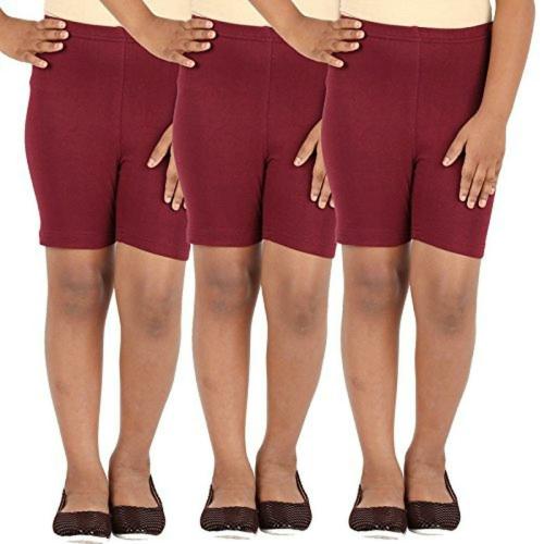 Lula Girls Maroon Solid Cotton Spandex pack of 3 Shorts (3-4 Years)
