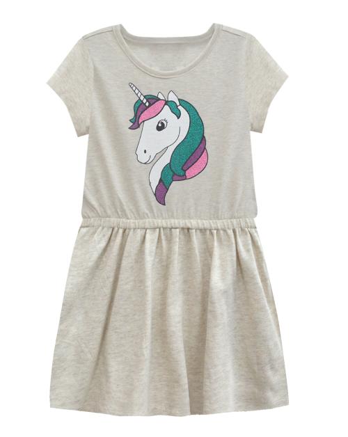 Buy A.T.U.N. Girls Unicorn Print Cream Melange Dropwaist Dress Online ...