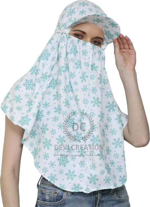 Devi Creation Sun Protection rayon cotton Innovative Printed Scarf Cum Mask With Face Cover For Women's And Girls White