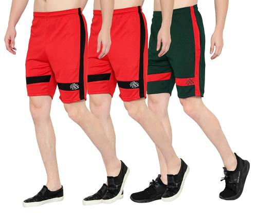 Oora Men Red, Green Pack Of 3 Casual Shorts