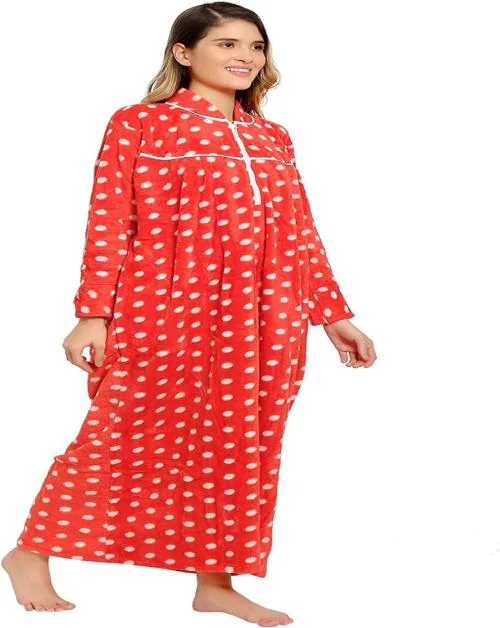 Buy Winter Soft Fleece Fabric Nightie Red For Women Online at Best