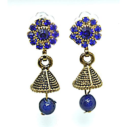 Style Viva Golden Small Jhumki| Bell Earrings With Pearl| Jewellery for Women and Girls| Blue Pearl Earrings