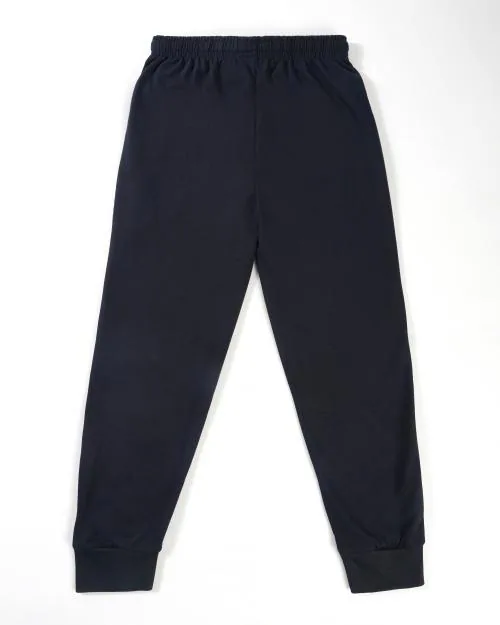 Sayama Pack Of 2 Cotton Blend Gripper Stylish Kids Lower and Regular Fit Track Pants for Boys | Unisex Soft and Plain Lounge Pants - Khaki-Navy Blue, 6-7 yrs