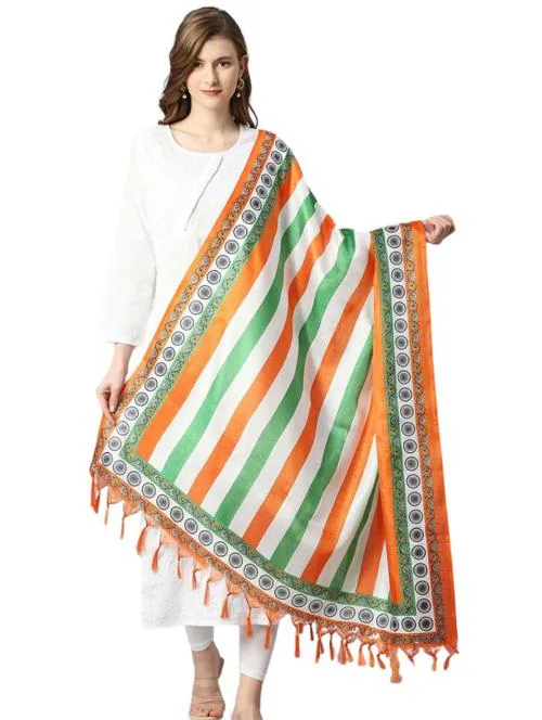 Kemza Women's Cotton Silk Tiranga Dupatta With Tricolor Print [Pack of 1]